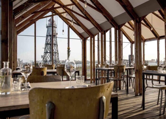 Vuurtoreneiland restaurant Amsterdam, dining on a private island accessible by boat