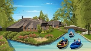 Giethoorn Dutch Venice canals and thatched cottages