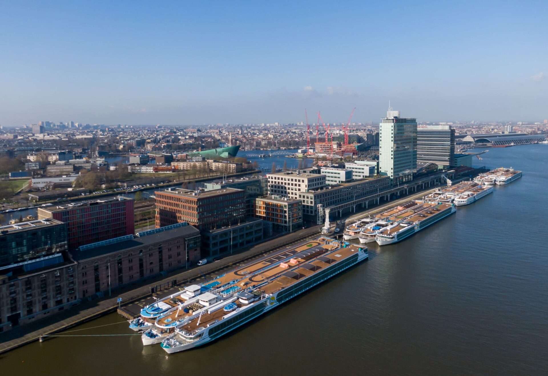 River cruise ships moored in Amsterdam