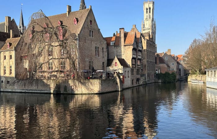 Historic city square with traditional Belgian architecture
