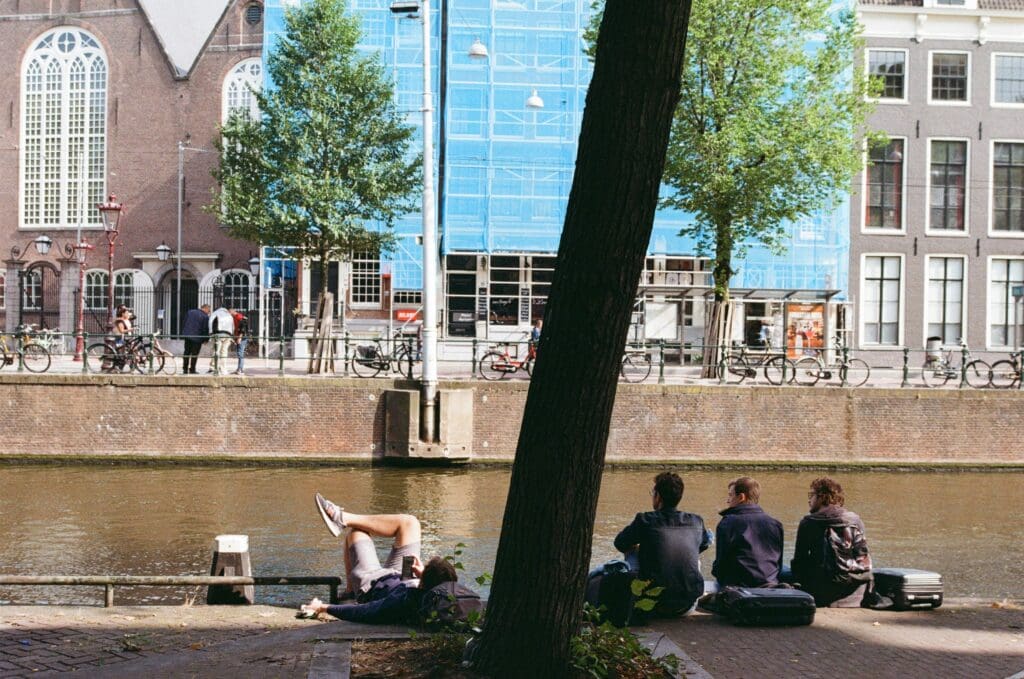 People walking safely through the streets of Amsterdam