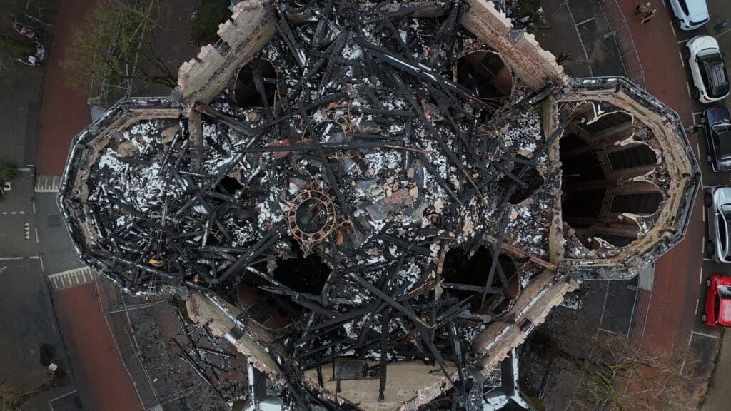Vondelkerk church ruins viewed from above after the 1904 fire