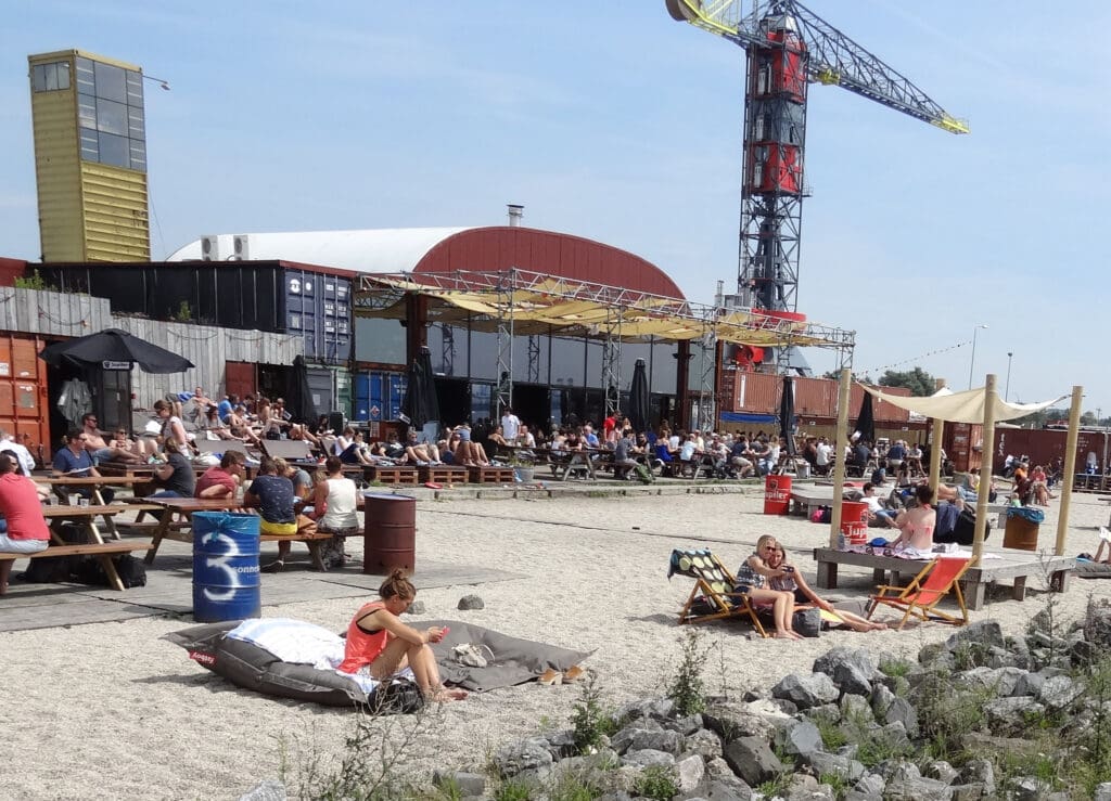 Restaurant Pllek and city beach along the Amsterdam waterfront